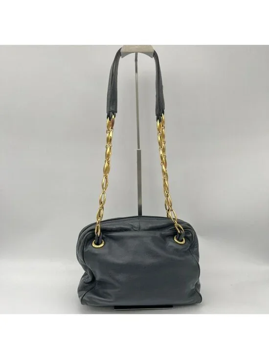 Loewe Shoulder Bag Black Anagram Embossed Nappa Leather Chain Vintage - Picture 2 of 13